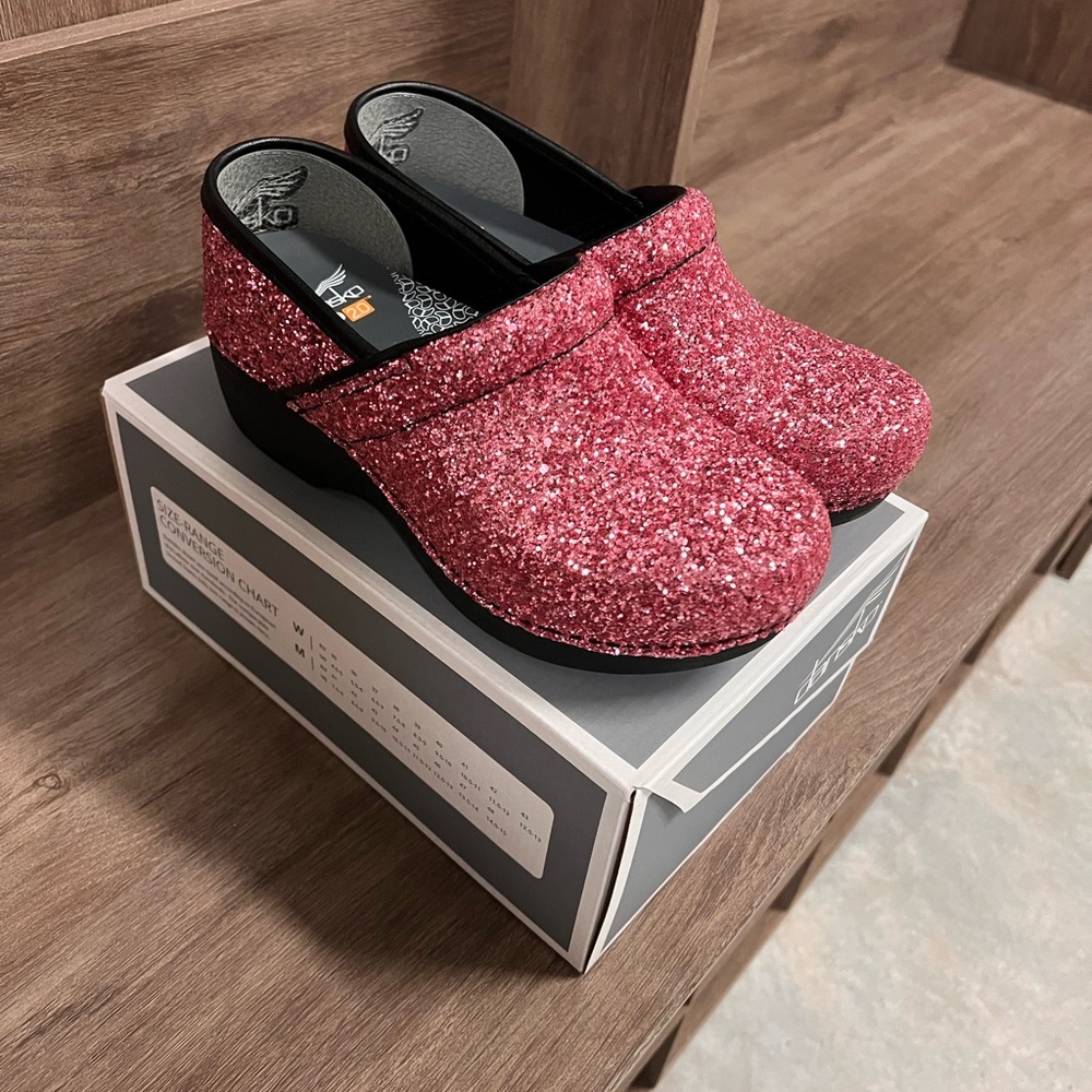 Dansko Pink Glitter Mules